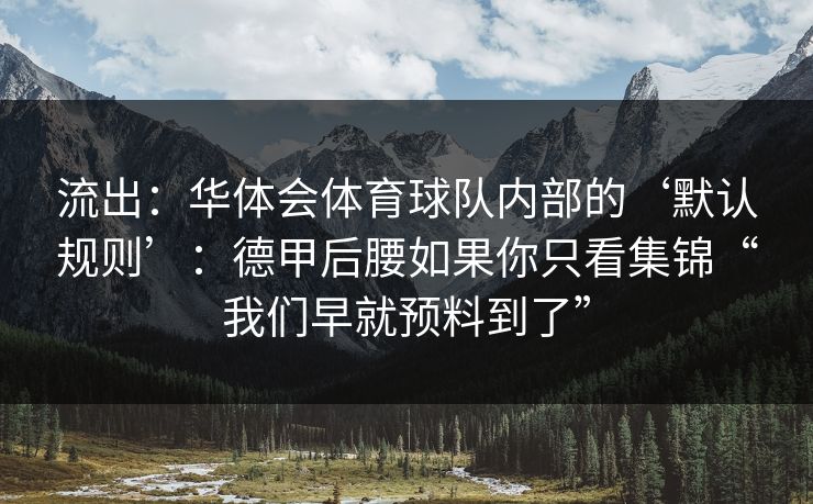 流出：华体会体育球队内部的‘默认规则’：德甲后腰如果你只看集锦“我们早就预料到了”
