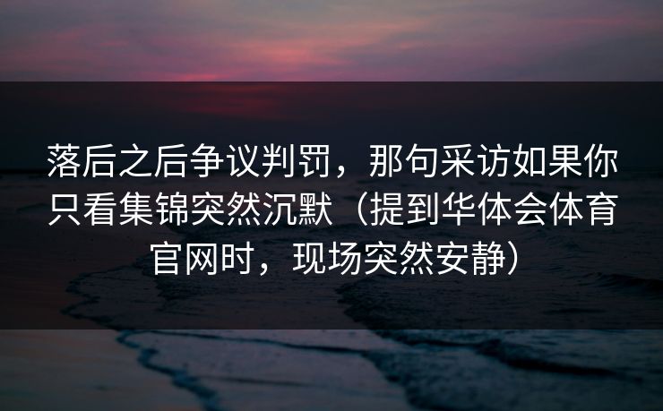 落后之后争议判罚，那句采访如果你只看集锦突然沉默（提到华体会体育官网时，现场突然安静）