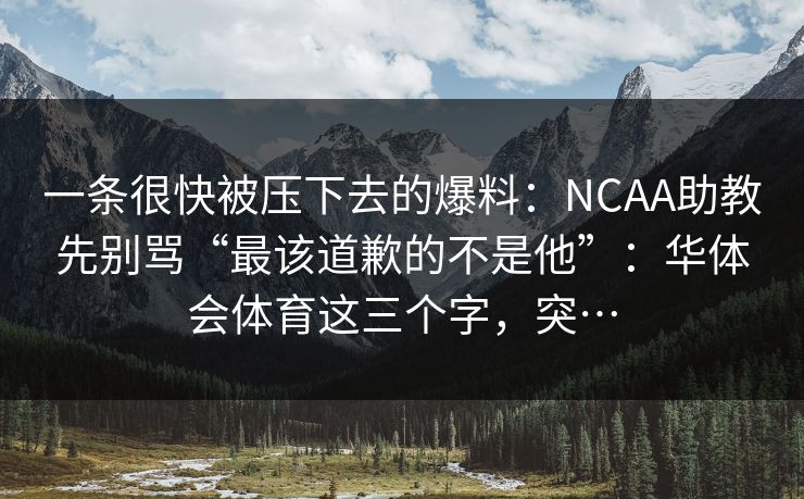 一条很快被压下去的爆料：NCAA助教先别骂“最该道歉的不是他”：华体会体育这三个字，突…