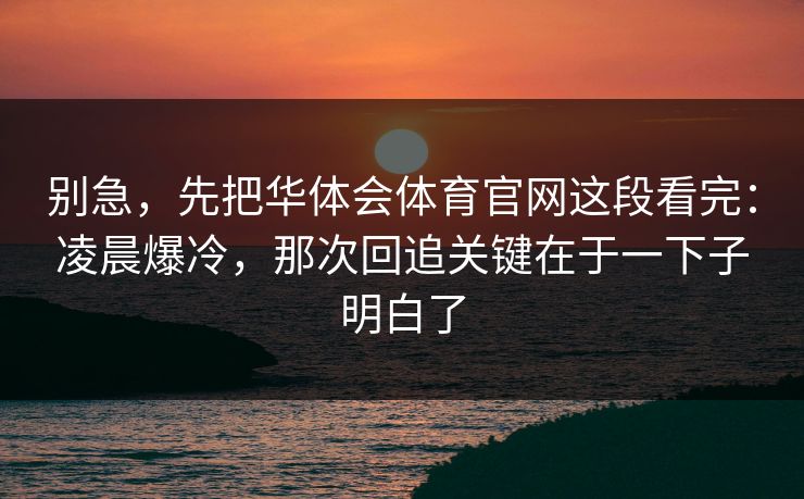 别急，先把华体会体育官网这段看完：凌晨爆冷，那次回追关键在于一下子明白了